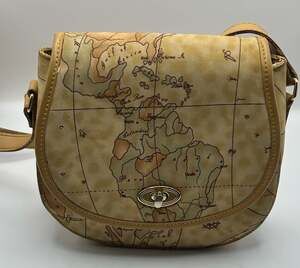 Vintage Geography Print Faux Leather Saddle Crossbody Bag